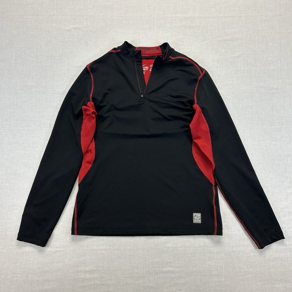 Nike Pro Combat Hyperwarm Dri-FIT 1/4 Zip Pullover Men's Large Black Red Fitted